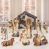 Kirkland Signature 14-Piece Handcrafted and Hand-Painted Indoor Nativity Set with Creche and Figures