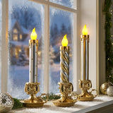 Pre-Lit Nostalgic Candlestick Décor with Flickering LED Flames & Timer, Set of 3