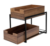 Seville Classics 2-Tier Acacia Wood Sliding Bin Organizer with Black Metal Frame