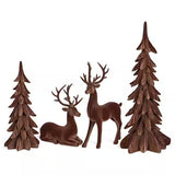 Glitzhome 4-Pc Flocked Brown Reindeer & Tree Christmas Table Decor Set, 17.25" H