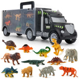 Dinosaur Truck Carry Case Toy Set – 6 Dinosaurs + 6 Wild Animals Gift Playset