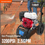 Yard Force Gas Pressure Washer, 3200 PSI, 2.5 GPM, Honda GX200 196cc Engine