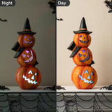 14.25 in. H Halloween Lighted Stacked Resin Pumpkin Table Decor