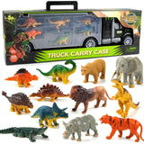 Dinosaur Truck Carry Case Toy Set – 6 Dinosaurs + 6 Wild Animals Gift Playset