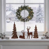 Glitzhome 4-Pc Flocked Brown Reindeer & Tree Christmas Table Decor Set, 17.25" H