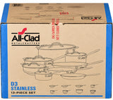 All-Clad D3 Stainless Steel Cookware Set, 13-Piece, Tri-Ply 18/10 Stainless Steel