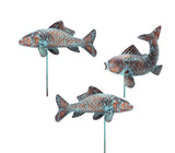 Set of 3 CLYB Metal Koi Fish Garden Statue Set with Antique Copper Verdigris Finish