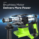 Greenworks 24V Brushless SDS-Plus Rotary Hammer Drill Kit with 4.0Ah USB Battery & Charger – 2J Impact Energy