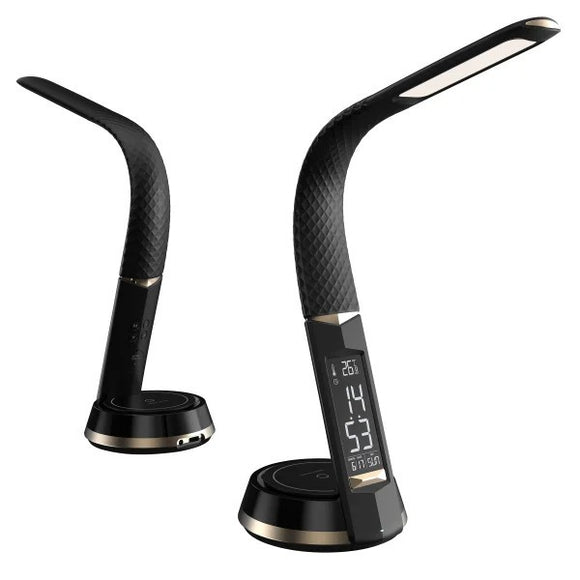 OttLite Wireless Charging LED Table Lamp w/ Clock & Wireless Charging Station