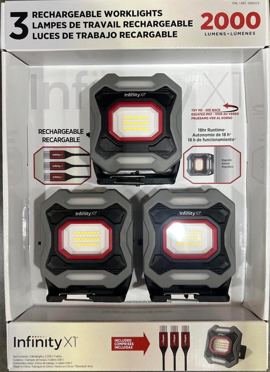 Infinity X1 2000 Lumen Rechargeable Worklights - 3 Pack – AiHomeCamera
