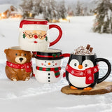 Signature Housewares Figural Christmas 4 Mug Set, Santa, Snowman, Penguin & Bear