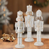 Wood-Inspired Nutcracker Set – 3-Piece Whitewashed Resin Traditional Nutcracker