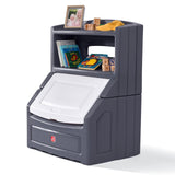 Step2 Lift & Hide Gray 38" Tall Plastic Toddler Bookcase and Kid Toy Box and Toy