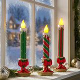 Pre-Lit Nostalgic Candlestick Décor with Flickering LED Flames & Timer, Set of 3