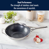 Henckels Paradigm Ceramic 12-Inch Stainless Steel Dual Performance Wok with Glass Lid