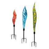 Evergreen Hand-Blown Décor Glass Garden Stakes, Set of 3