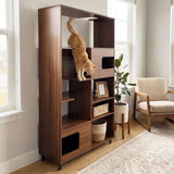 Clifford Cat Tree Bookshelf, Modern Cat Condo with Climbable Shelves