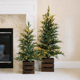 CGH 2-Pc 3' & 4' Artificial Pine Trees with 190 Warm White LED Twinkle Lights