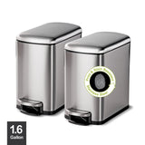 Tramontina 1.6 Gal 6L Rectangular Step Trash Cans, 2-Pack with Soft-Close Lids