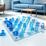 Acrylic Games Acrylic Chess & Checkers Gameplay 2-in-1 Set, Sapphire Blue
