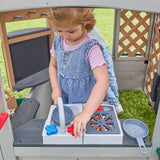 KidKraft Garden & Grow Outdoor Wooden Greenhouse Playhouse with Kitchen, Planter