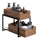 Seville Classics 2-Tier Acacia Wood Sliding Bin Organizer with Black Metal Frame