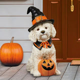 26" Resin Halloween Witch Dog Greeter, Lifesize Dog Welcome Porch Figurine Decor