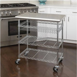 Seville Classics Stainless Steel Kitchen Cart, Storage Basket & Locking Wheels