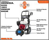 Yard Force Gas Pressure Washer, 3200 PSI, 2.5 GPM, Honda GX200 196cc Engine