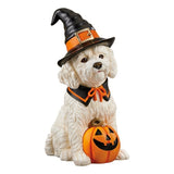 26" Resin Halloween Witch Dog Greeter, Lifesize Dog Welcome Porch Figurine Decor