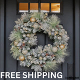 30" CGH Flocked Pre-Lit Artificial Christmas Wreath with 50 Warm White LED Lights