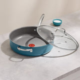 T-fal Inspire Ceramic Nonstick Jumbo Cooker with Glass Lid, 5-Qt, Teal Blue