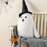 Glitzhome 62.25" Oversized Lighted Fabric Ghost Sitter with Witch Hat and Timer