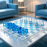 Acrylic Games Acrylic Chess & Checkers Gameplay 2-in-1 Set, Sapphire Blue