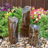 3 Real Basalt Stone Bubblers Fountains - Triple Basalt Stone Columns Fountain Kit