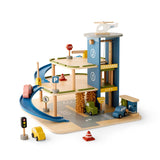 Member's Mark 16-Pc Wooden Parking Garage Playset with Cars, Helicopter & Ramps