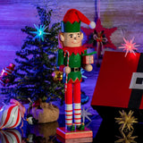 Ornativity 15" Wooden Christmas Elf Nutcracker with Candy Cane and Gift Box