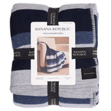 Banana Republic Wool & Cotton Jacquard Throw 60" × 70" Strip Blanket Stitch Trim