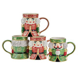 4-Pc Fitz & Floyd Nutcracker Christmas Mugs, 14 oz Ceramic Holiday Coffee Cups