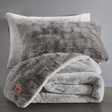 FRYE 3-Pc Faux Rabbit Fur Comforter Set - Basketweave 930 GSM Comforter & Shams
