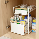 Mesa 2-Tier Sliding Drawer Organizer, Steel Under Sink Storage with Wood Handles