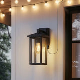 Globe Electric Sconce with GFCI Outlet - 14" Matte Black Outdoor Wall Light