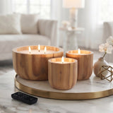 LumiPur Signature Naturals Acacia Wood Flameless LED Candles, Set of 3, Remote