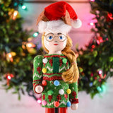 Ornativity 15" Wooden Girl Nutcracker with Ugly Christmas Sweater and Reindeer Hat