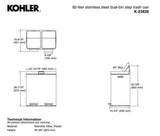 Kohler 82L Stainless Steel Dual Step Trash Can - 2 Pedals Quiet Close Bifold Lid