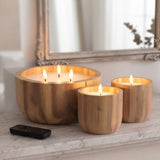 LumiPur Signature Naturals Acacia Wood Flameless LED Candles, Set of 3, Remote