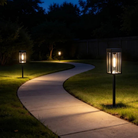Lutec Solar LED Pathway Lights, 4-Pack – 25 Lumen Aluminum & Glass Lan ...