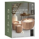 LumiPur Signature Naturals Acacia Wood Flameless LED Candles, Set of 3, Remote