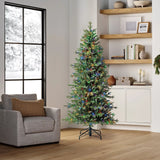 7 Ft Slim Linden Fir Christmas Tree Pre-Lit 400 Color Changing LED Lights Remote