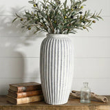 Elements Rustic Ceramic Temple Vase - Stoneware Decorative Vase w/ Ridged Finish